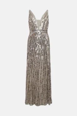 Coast Premium Linear Mixed Sequin Maxi Dress -Coast Shop bcc01397 silver xl 3