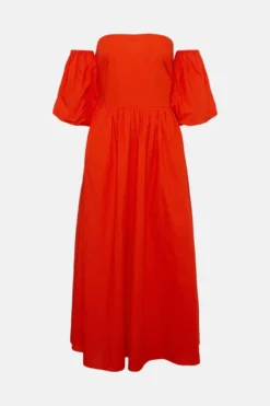 Coast Bandeau Poplin Dress With Detachable Sleeves -Coast Shop bcc01435 orange xl 3