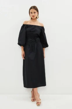 Coast Drop Waist Tuck Detail Poplin Maxi Dress
