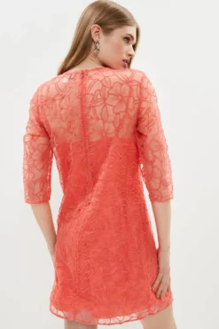 Coast Floral Embroidered Organza T Shirt Dress -Coast Shop bcc01467 coral xl 2
