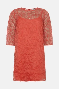 Coast Floral Embroidered Organza T Shirt Dress -Coast Shop bcc01467 coral xl 3