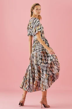 Coast Tiered Metallic Maxi Puff Sleeve Dress -Coast Shop bcc01547 multi xl 2