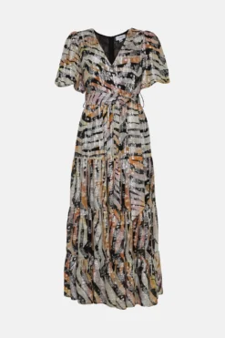 Coast Tiered Metallic Maxi Puff Sleeve Dress -Coast Shop bcc01547 multi xl 3