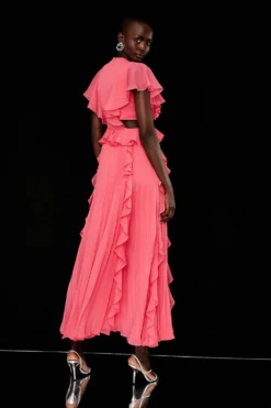 Coast Ruffle And Pleat Detail Maxi Dress -Coast Shop bcc01809 hot20pink xl 2