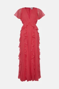 Coast Ruffle And Pleat Detail Maxi Dress -Coast Shop bcc01809 hot20pink xl 3