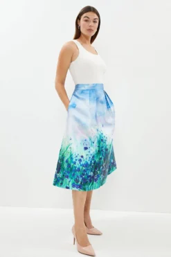 Coast Plus Size Meadow Print Twill Midi Skirt