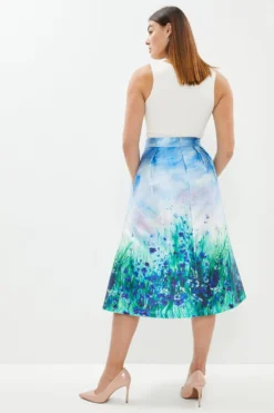 Coast Plus Size Meadow Print Twill Midi Skirt -Coast Shop bcc02037 blue xl 2