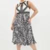 Coast Plus Size Trimmed Bodice Printed Skirt Dress