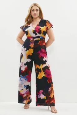 Coast Plus Size Printed Wrap Front Flute Sleeve Jumpsui