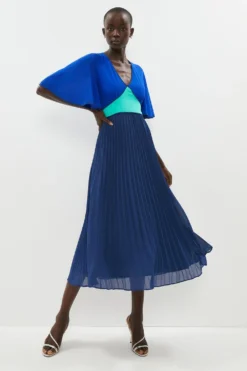 Coast Angel Sleeve Colour Block Pleated Dress