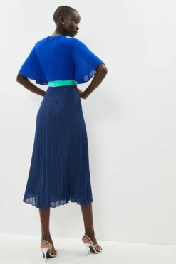 Coast Angel Sleeve Colour Block Pleated Dress -Coast Shop bcc02154 navy xl 2