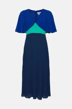 Coast Angel Sleeve Colour Block Pleated Dress -Coast Shop bcc02154 navy xl 3