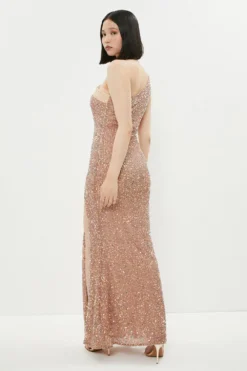 Coast All Over Embellished One Shoulder Maxi Dress -Coast Shop bcc02218 gold xl 2