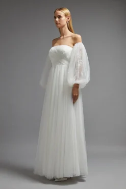 Coast Lace Full Skirt Tulle Bardot Maxi Dress 6 Coast Lace Full Skirt Tulle Bardot Maxi Dress -Coast Shop bcc02280 ivory xl 1