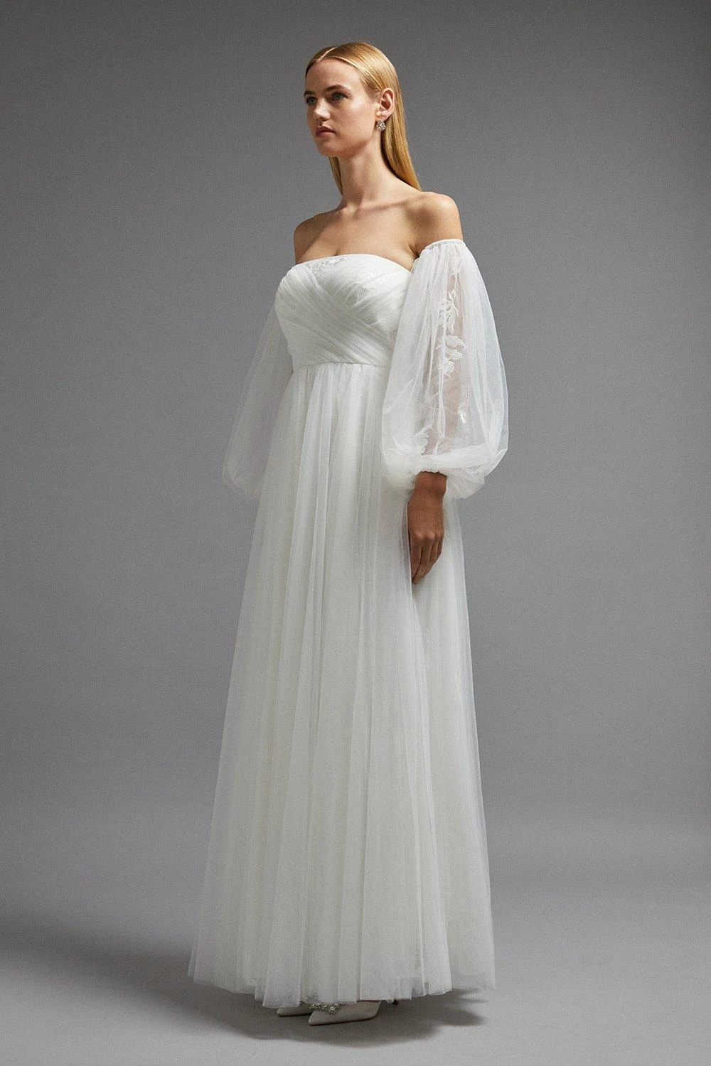 Coast Lace Full Skirt Tulle Bardot Maxi Dress 2 Coast Lace Full Skirt Tulle Bardot Maxi Dress - Image 2