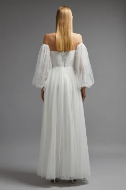 Coast Lace Full Skirt Tulle Bardot Maxi Dress 7 Coast Lace Full Skirt Tulle Bardot Maxi Dress -Coast Shop bcc02280 ivory xl 2