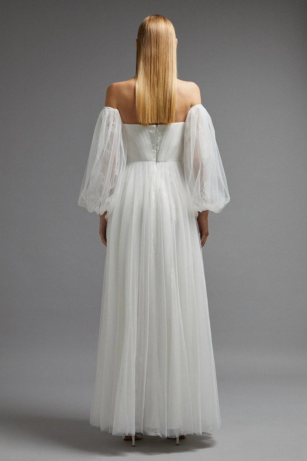 Coast Lace Full Skirt Tulle Bardot Maxi Dress 3 Coast Lace Full Skirt Tulle Bardot Maxi Dress - Image 3