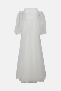 Coast Lace Full Skirt Tulle Bardot Maxi Dress 8 Coast Lace Full Skirt Tulle Bardot Maxi Dress -Coast Shop bcc02280 ivory xl 3