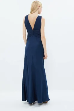 Coast Crinkle Chiffon V Neck Satin Maxi Dress -Coast Shop bcc02597 navy xl 2