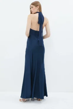 Coast Crinkle Chiffon Halter Top Satin Maxi Dress -Coast Shop bcc02598 navy xl 2