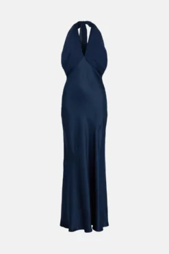 Coast Crinkle Chiffon Halter Top Satin Maxi Dress -Coast Shop bcc02598 navy xl 3