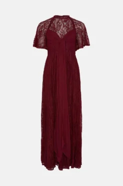 Coast Lace Skirt Crinkle Chiffon Maxi Dress -Coast Shop bcc02605 aubergine xl 3