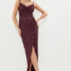 Coast Cowl Neck Corset Bodice Sequin Maxi Dress