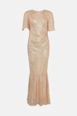 Coast Sequin Flare Sleeve Maxi Dress With Fishtail -Coast Shop bcc02695 champagne xl 3