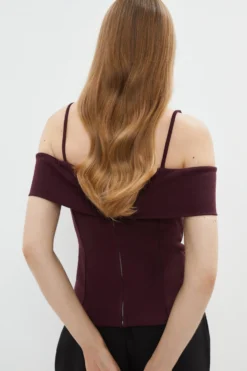 Coast Cross Front Bardot Ponte Top -Coast Shop bcc02754 berry xl 2 scaled