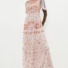 Coast Flare Sleeve All Over Embroidered Maxi Dress