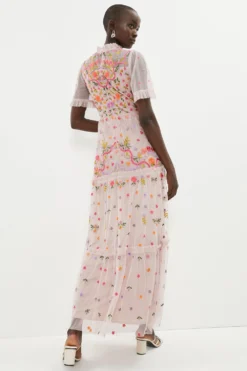 Coast Flare Sleeve All Over Embroidered Maxi Dress -Coast Shop bcc02832 blush xl 2