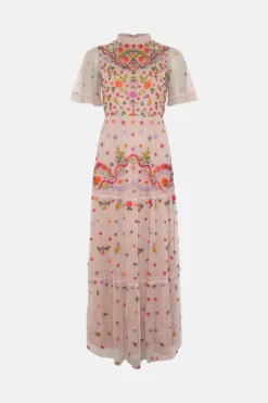 Coast Flare Sleeve All Over Embroidered Maxi Dress -Coast Shop bcc02832 blush xl 3