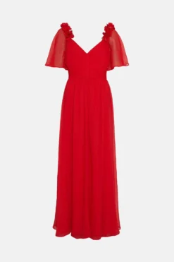 Coast 3d Floral Angel Sleeve Chiffon Maxi Dress -Coast Shop bcc02928 red xl 3