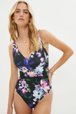 Coast Printed Belted Plunge Twist Swimsuit