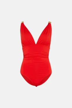 Coast Gold Trim Detail Plunge Swimsuit -Coast Shop bcc02965 red xl 3