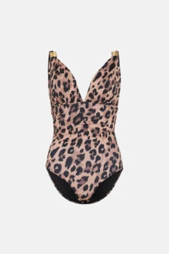 Coast Printed Gold Trim Detail Plunge Swimsuit -Coast Shop bcc02966 leopard xl 3