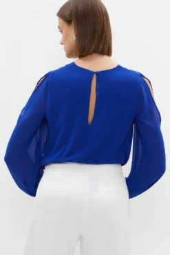 Coast Split Sleeve V Neck Blouse -Coast Shop bcc03079 cobalt xl 2