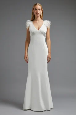 Coast Feather Trim V Neck Fishtail Maxi Dress