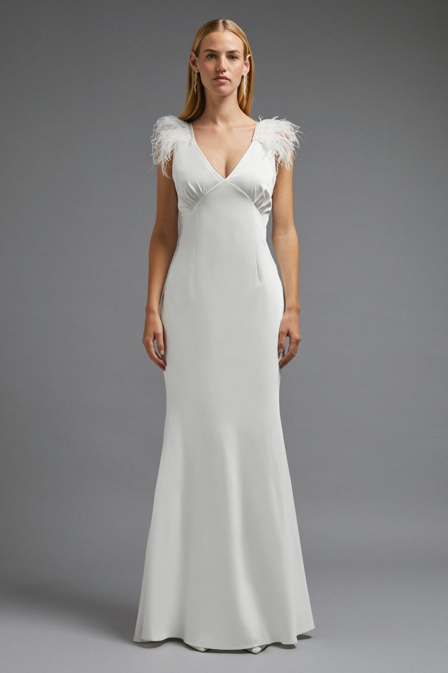 Coast Feather Trim V Neck Fishtail Maxi Dress 1 Coast Feather Trim V Neck Fishtail Maxi Dress