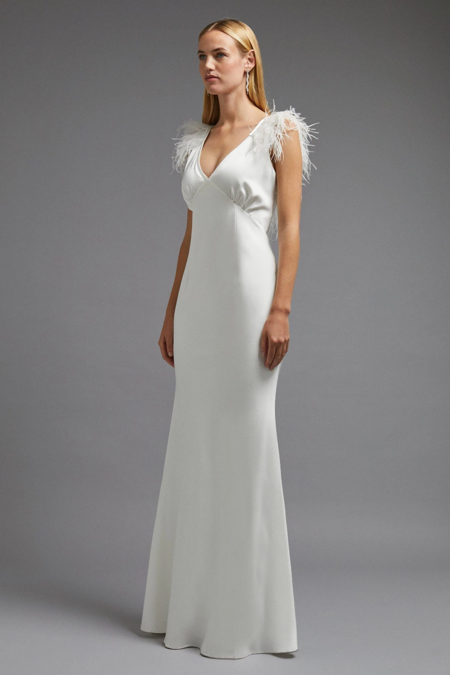 Coast Feather Trim V Neck Fishtail Maxi Dress 3 Coast Feather Trim V Neck Fishtail Maxi Dress - Image 3