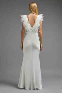 Coast Feather Trim V Neck Fishtail Maxi Dress 9 Coast Feather Trim V Neck Fishtail Maxi Dress -Coast Shop bcc03122 ivory xl 3 scaled