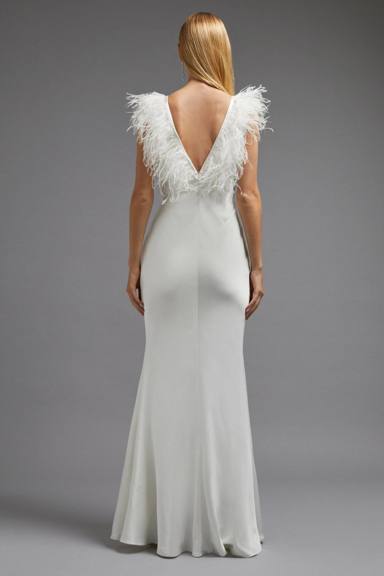 Coast Feather Trim V Neck Fishtail Maxi Dress 4 Coast Feather Trim V Neck Fishtail Maxi Dress - Image 4