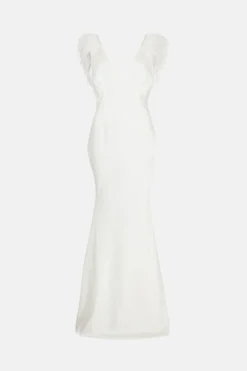 Coast Feather Trim V Neck Fishtail Maxi Dress 10 Coast Feather Trim V Neck Fishtail Maxi Dress -Coast Shop bcc03122 ivory xl 4