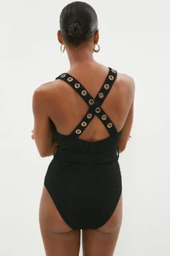 Coast Cross Back Belted Eyelet Swimsuit -Coast Shop bcc03220 black xl 2