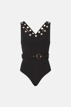 Coast Cross Back Belted Eyelet Swimsuit -Coast Shop bcc03220 black xl 3