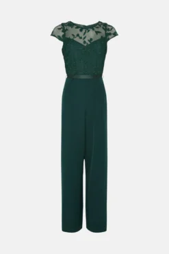 Coast Cap Sleeve Embroidered Top Wide Leg Jumpsuit -Coast Shop bcc03258 forest xl 3