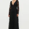 Coast Deep V Embroidered Long Sleeve Maxi Dress
