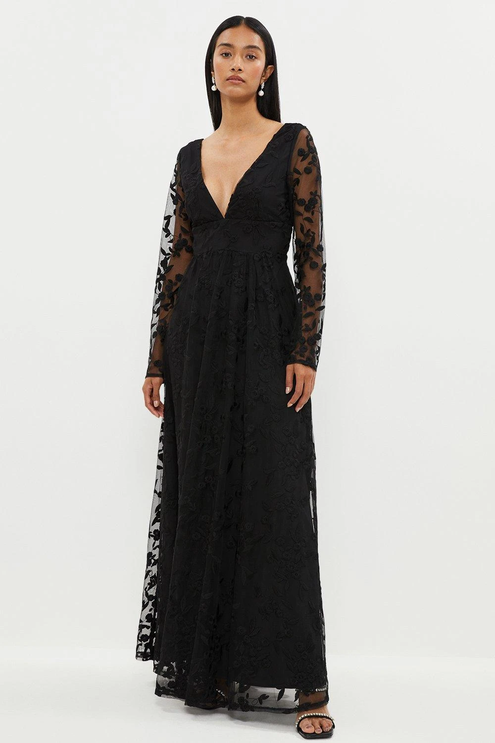 Coast Deep V Embroidered Long Sleeve Maxi Dress 1 Coast Deep V Embroidered Long Sleeve Maxi Dress
