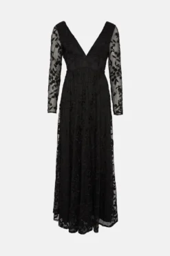 Coast Deep V Embroidered Long Sleeve Maxi Dress 7 Coast Deep V Embroidered Long Sleeve Maxi Dress -Coast Shop bcc03261 black xl 3