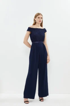 Coast Bardot Embroidered Bodice Wide Leg Jumpsuit